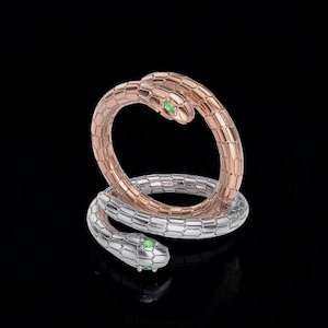 14k Solid Gold Snake Ring with Emerald Eyes, Snake Ring, Statement Ring for Women, Dainty Serpent Ring, Snake Wraparound Ring for Her