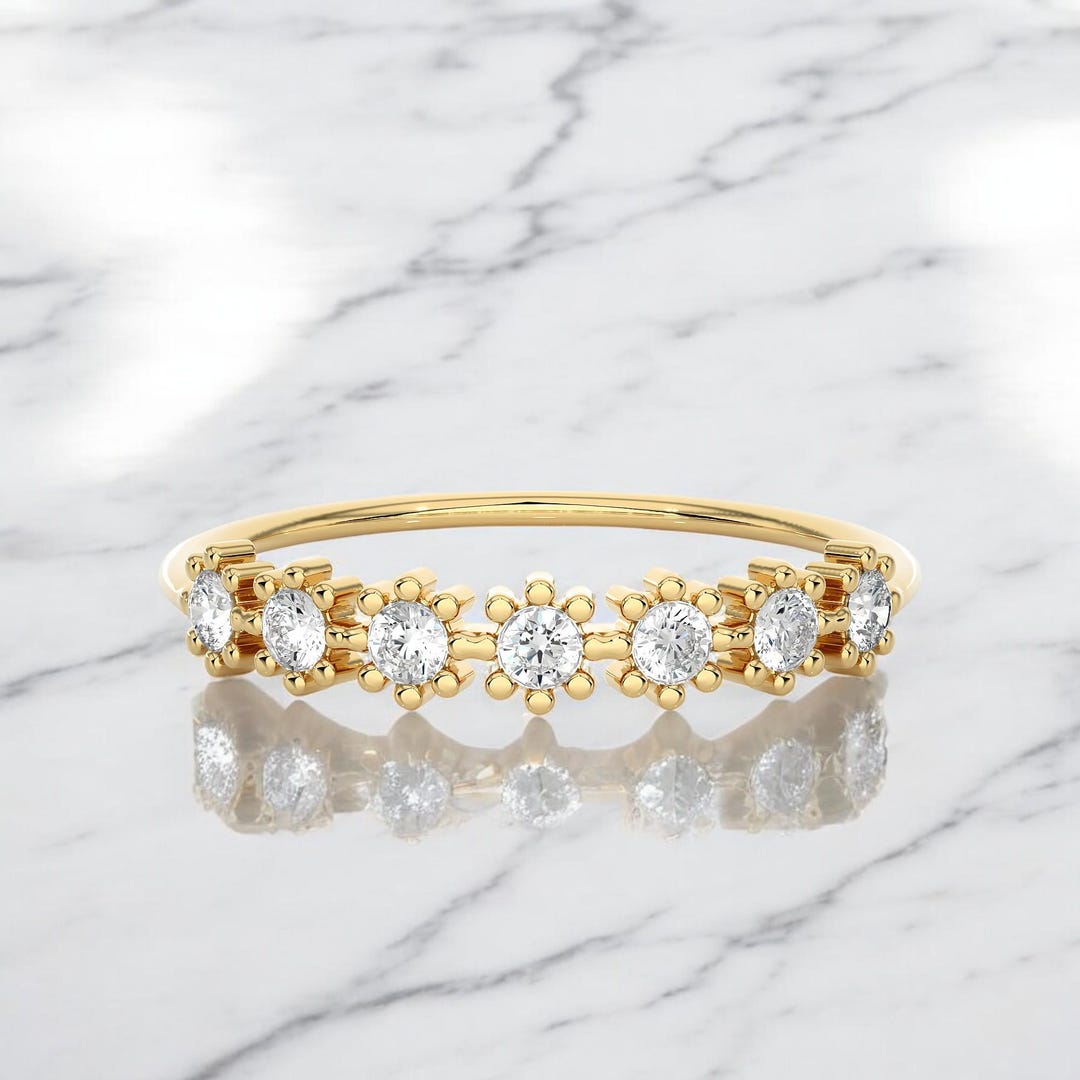 14k Solid Gold Dainty 7 Diamond Ring, Minimalist Diamond Ring for Her ...