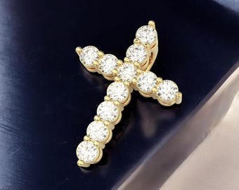 14k massief gouden diamanten kruisketting voor vrouwen, religieuze sieraden, echt gouden kruis, christelijk geloof ketting ketting, cadeau voor haar