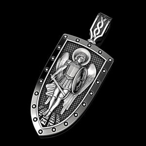 14k Solid Gold Saint Michael Pendant, Shield Saint Michael Pendant, Saint Michael Archangel Protect us Pendant, Unisex St. Michael Pendant