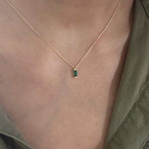14k Solid Gold Emerald Baguette Necklace, Baguette Shape Emerald Necklace for Her, Emerald Dainty Necklace, Gift for Her, Her Emerald