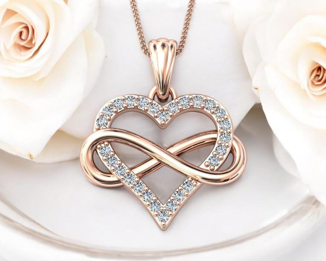 14k Solid Gold Diamond Infinity Heart Pendant, Diamond Heart Pendant ...