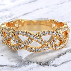 14k Solid Gold Rope Braided Diamond Ring, Twisted Diamond Ring for Her, Lab Diamond Braided Diamond Rope Ring, Gift for Her