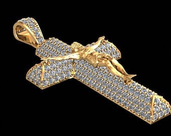 Colgante de cruz de diamantes de oro macizo de 18 k y 2,00 quilates, colgante de cruz de Jesús con diamantes, cruz de oro con diamantes y Jesús, colgante de cruz de diamantes unisex.