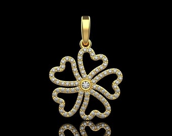 14K Solid Gold Diamond Clover Pendant, Clover Pendant with Diamonds, Gift for Her