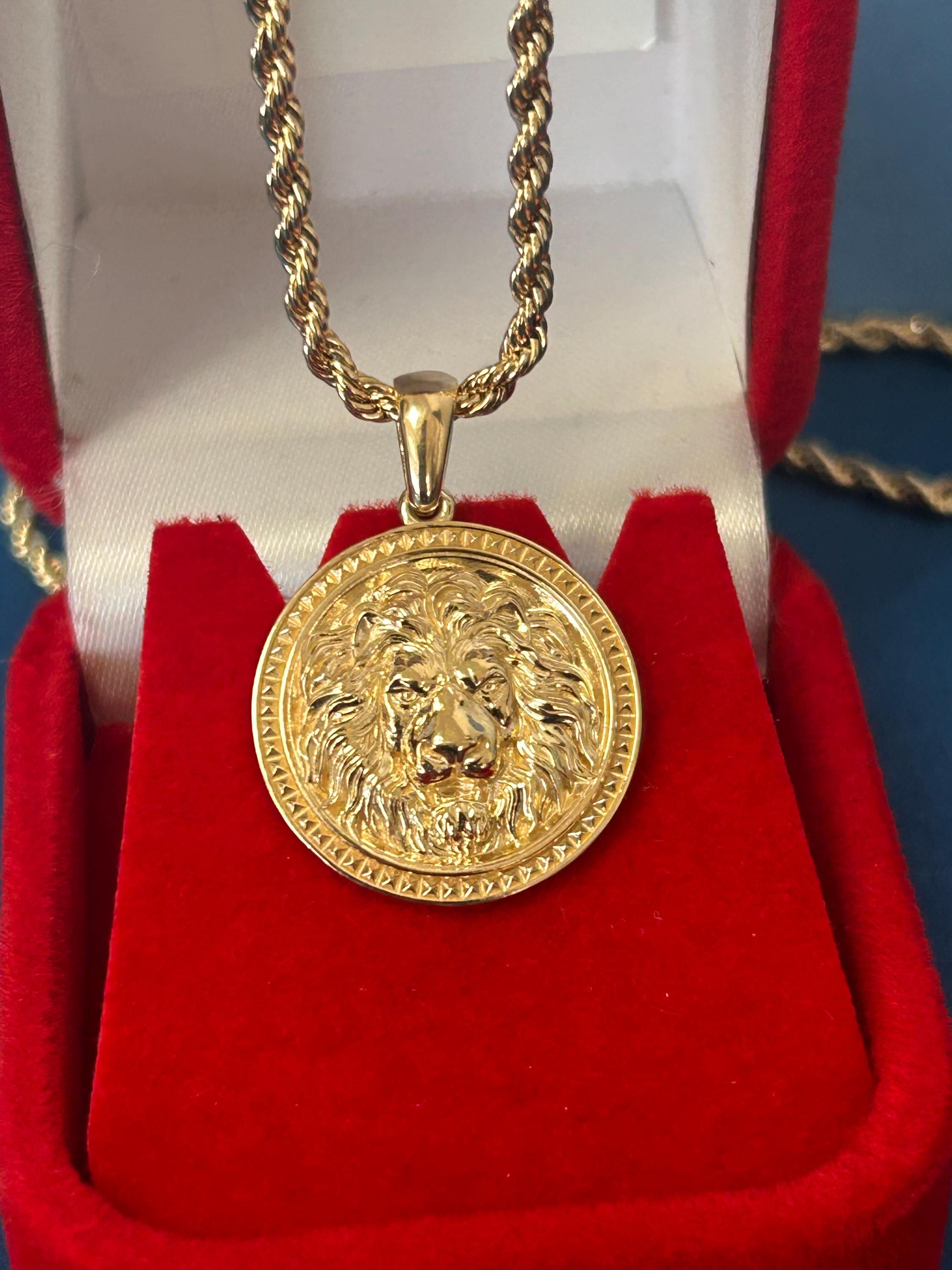 14K Solid Gold Round Lion Pendant, Gold Angry Lion Pendant, Unisex Unique Lion Head Pendant, Gold Angry Lion Head Pendant, Gift for Her