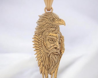 14K Solid Gold Eagle Man Pendant, Gold Eagle Man Pendant, Gold Unisex Eagle Man Pendant, Gift for Her