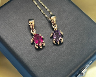 14k Solid Gold Turtle Pendant with Birthstone, Birthstone Turtle Pendant for Her, Gold Turtle Birthstone Pendant, Gift for Her