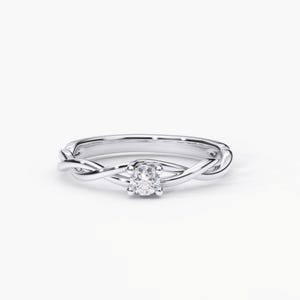 14k Solid Gold Dainty Engagement Ring, Cross Wired Diamond Engagement Ring for Her, Unique Design Solitaire Ring, Diamond Promise Ring