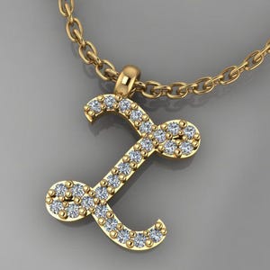 14K, 18K Solid Gold Diamond Initial Z Necklace, Diamond Personalized Initial, Cursive Diamond Initial Necklace, Letter Pendant, Initial Z