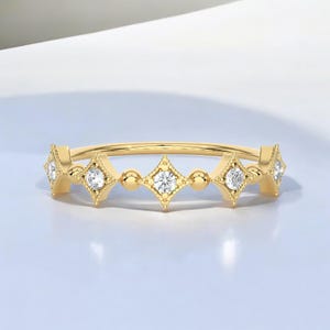 14k Massivgold Diamantring, Diamantband für Sie, minimalistischer Diamantring, Diamantring für Sie, Diamant-Hochzeitsring, Hochzeitsband