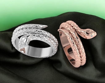 14k Solid Gold Snake Ring with Diamond Eyes, Snake Ring, Statement Ring for Her, Dainty Serpent Ring, Snake Wraparound Ring for Her