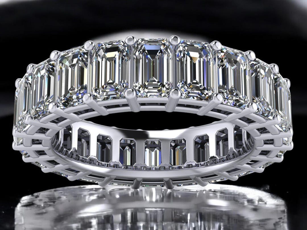 Emerald Cut Lab Diamond Eternity Band, 14k Solid Gold Manmade Diamond ...