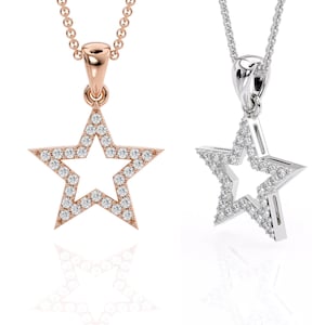 14k Solid Gold Diamond Star Pendant, Star Diamond Pendant for Her, Gift for Her