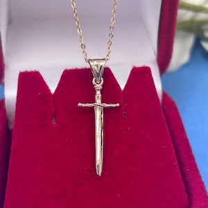 Elegant 18k Solid Gold Sword Pendant, Unisex Sword Pendant, Rose Gold Pendant, Gold Sword Pendant, Tiny Sword Jewelry, Pendant Necklace Gift