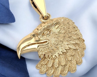 14K Solid Gold Eagle Pendant, Eagle Head Pendant, Stylish Eagle Head Gold Pendant, Gold Eagle Pendant as gift, Gift for Him
