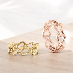 14k Solid Gold Heart Statement Ring, Heart Eternity Ring, Gold Heart Ring for Her, Stylish Heart Statement Ring, Gift for Her
