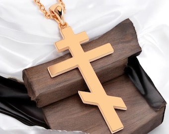 Orthodox Cross Pendant, 14K Soli Gold Orthodox Cross Pendant,  Religious Jewelry for Men and Women, Unique Design Gold Cross, Gift for Him