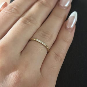 14k Solid Yellow Gold Thin 5 Diamond Ring, Dainty Solid Gold, 1.55mm Minimalist Diamond Ring, Diamond Stackable Ring Wedding Band, Her Gift