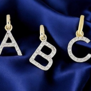 Diamanten initiaal 8 mm bedelhanger, 14k massief gouden diamanten letter bedel voor ketting en armband, initiële gouden bedel met diamanten, haar cadeau