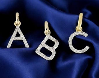 Diamond Initial 8mm Charm Pendant, 14k Solid Gold Diamond Letter Charm for Necklace and Bracelet, Initial Gold Charm with Diamonds, Her Gift