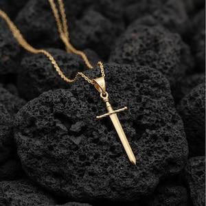 Elegant 18k Solid Gold Sword Pendant, Unisex Sword Pendant, Rose Gold Pendant, Gold Sword Pendant, Tiny Sword Jewelry, Pendant Necklace Gift