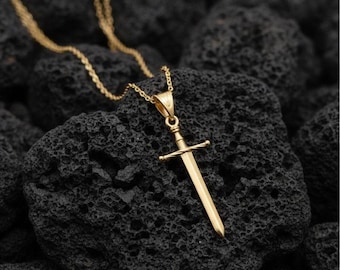Elegant 18k Solid Gold Sword Pendant, Unisex Sword Pendant, Rose Gold Pendant, Gold Sword Pendant, Tiny Sword Jewelry, Pendant Necklace Gift