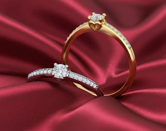 14k Gold Heart Design Diamond Solitaire Ring, .17ct Engagement Ring, Gift for Her
