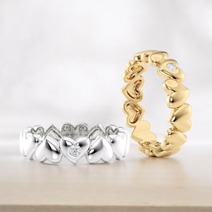 14k Solid Gold Diamond Heart Statement Ring, Heart Eternity Ring with Diamond, Gold Diamond Heart Ring for Her, Diamond Heart Ring