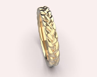 14k Solid Gold Braided Stackable Ring, 4.0mm Braided Ring, Stackable Gold Ring, Gift for Her