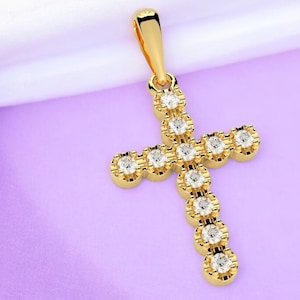 0.40 Carat 14k Solid Gold Diamond Cross Pendant, Diamond Cross Pendant, Diamond Cross for Her, Diamond Cross Gold Pendant, Gift for Her