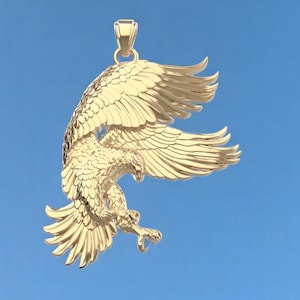 14K/18K Solid Gold Eagle Pendant, Gold Eagle Pendant Large Eagle Gold Pendant Diamond Gold Eagle Pendant, Gift for Him Elegant Eagle Pendant