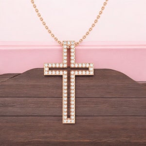 14k Solid Gold Diamond Cross Pendant, Diamond Cross Pendant for Her, Unisex Cross with Diamonds , Diamond Cross Gold Pendant, Gift for Her