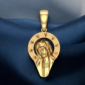 14k Solid Gold Saint Mary Pendant, Holy Mary Pendant, Mourning Saint Mary Pendant, Crying Saint Mary Pendant, Religious Gift for Her