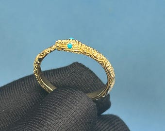 18k Solid Gold Snake Statement Ring, 18k Gold Snake Ring with Turquoise Eyes, Statement Ring for Women, Gold Serpent Ring, Snake Wraparound