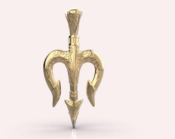 14K Solid Gold Trident Pendant – Unisex Nautical Gift for Him or Her