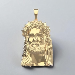 18K Solid Gold Large 3D Jesus Pendant, Solid Gold Jesus Pendant, Unisex Jesus Christ Pendant, Gift for Her