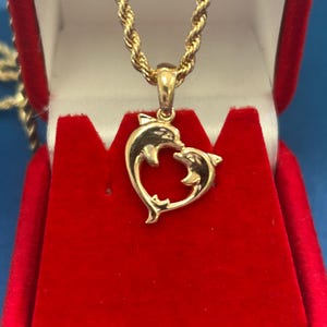14K Solid Gold Dolphin Pendant, Dolphin Heart Pendant, Gold Dolphin Heart Pendant. Dolphin Necklace, Dolphin Pendant for Her, Gift for Her