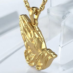 14k Solid Gold betende Hände Anhänger, betende Hände Gold, betende Hände Goldanhänger, religiöser Anhänger für sie, Geschenk für sie kostenlose Gravur