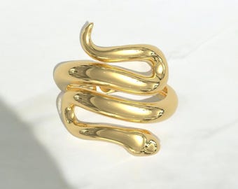 14k Solid Gold Snake Ring, Snake Ring, Statement Ring for Women, Dainty Serpent Ring, Snake Wraparound Ring for Her, Gift for Her