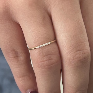 14k Solid Gold Dainty Diamond Ring, Thin Solid Gold, 1.2mm Minimalist Diamond Ring, Diamond Stackable Ring, Wedding Band, Gift for Her