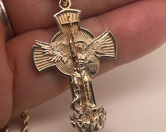14k/18k Solid Gold Archangel Michael Pendant, Religious Jewelry Free Engraving