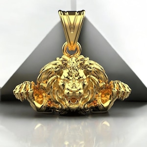 14K Solid Gold Lion Pendant, 3D Gold Lion Pendant, Unisex Unique Lion Pendant, Gift for Her