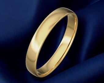 Aliança de casamento em ouro maciço 14K com 3 mm de diâmetro, modelo abaulado, unissex, clássica, ideal para presentear.