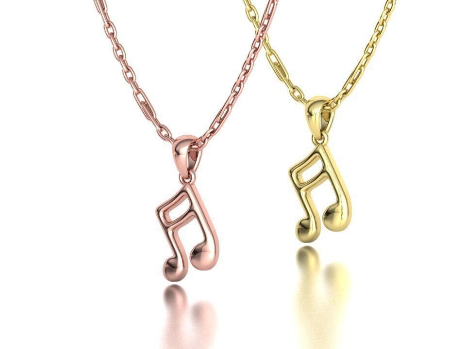14K Solid Gold Music Note Pendant, Musical Note Pendant, Gift for Her ...