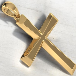 14k Solid Gold Cross Pendant, Simple Gold Cross Pendant , Unisex Gold Cross, Basic Cross Gold Pendant, Gift for Her