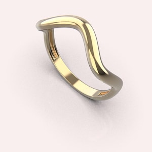 14K/18K Solid Gold Wave Ring, 2mm Thin Wave Statement Ring, Tiny Curved Ring, Minimalist Curvy Gold Ring, Mother&#39;s Day Gift, Gift for Her