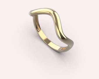 Anillo de oro macizo de 14 quilates/18 quilates con ondas, anillo de 2 mm de ancho, anillo curvo minimalista, regalo para el Día de la Madre, regalo para ella