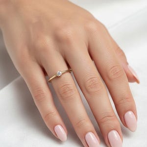 14K/18K Solid Gold Dainty Diamond Ring – Minimalist Solitaire, Wedding or Promise Gift