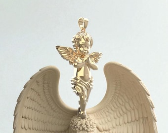 14k Gold Praying Angel Pendant, Gold Angel Pendant, Angel Charm Pendant, Unisex Angel for Bracelet and Necklace 6 Size Options